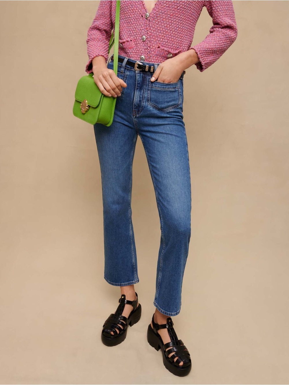 Maje Papala High Rise Ankle Flare Jeans with Front Patch Pockets Size 38/6 - Picture 6 of 16
